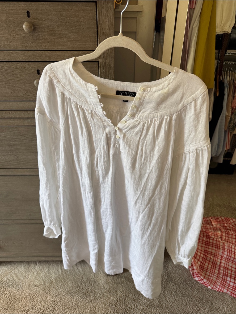 J. Crew White Linen Button-Front Peasant Dress
